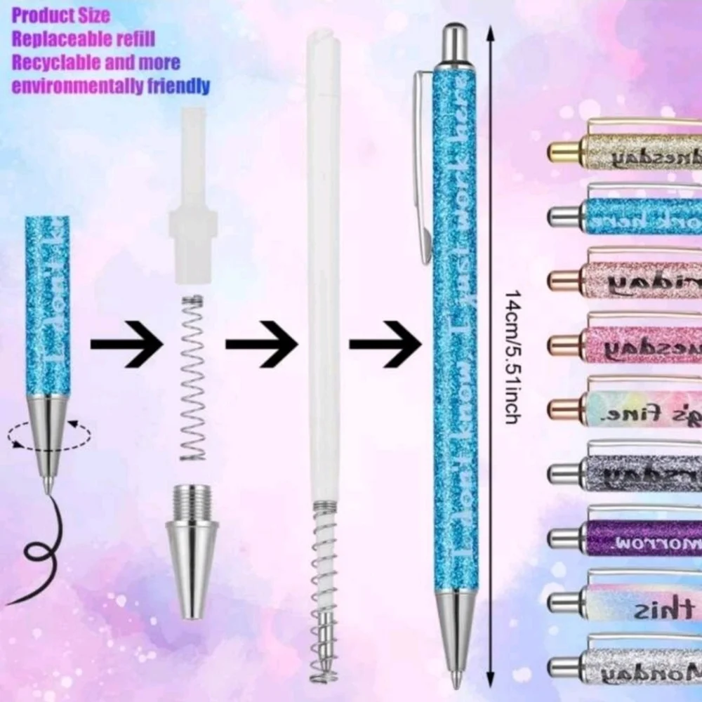 ✨️🖊 1 pen 🖊  choose day Funny 7 Days of Week Glitter black ink Ballpoint Pens